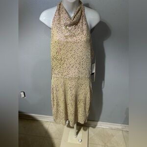 City Studio Gold sequins cow neck halter mini dress size XL